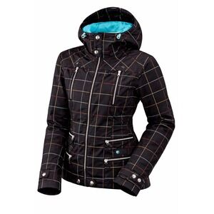 Burton Snowboard Jacket Womens Small DryRide Black Grid Print Hooded Ski Coat
